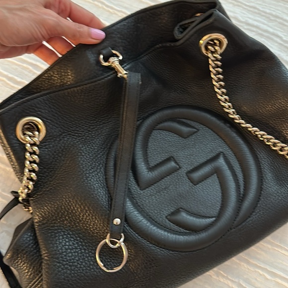 Gucci Pebbled Calfskin Medium Soho Chain Shoulder Bag Black - Picture 12 of 13